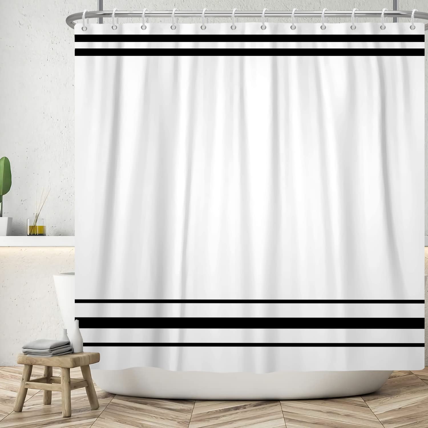 SDOTPMT Black and White Striped Shower Curtain | 72x78 Waterproof Polyester