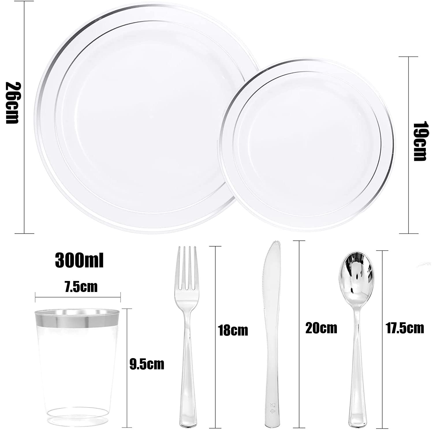 LATERN 150-Piece Silver Rim Plastic Dinnerware Set – Reusable Party Supplies