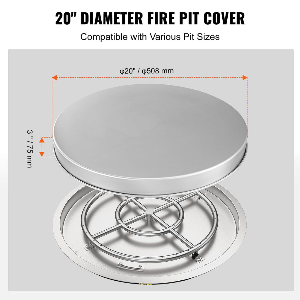 VEVOR 20" Fire Pit Cover Lid | Stainless Steel Spark Screen for Camping