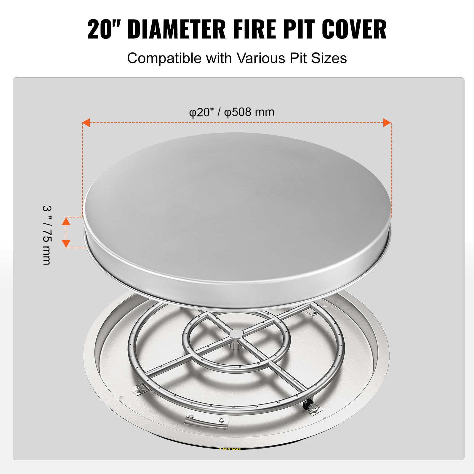 VEVOR 20" Fire Pit Cover Lid | Stainless Steel Spark Screen for Camping