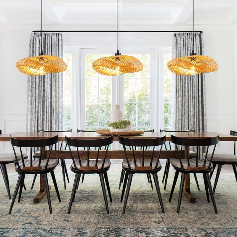 Schindora Bamboo Straw Hat Pendant Light – 50cm Woven Boho Ceiling Lamp