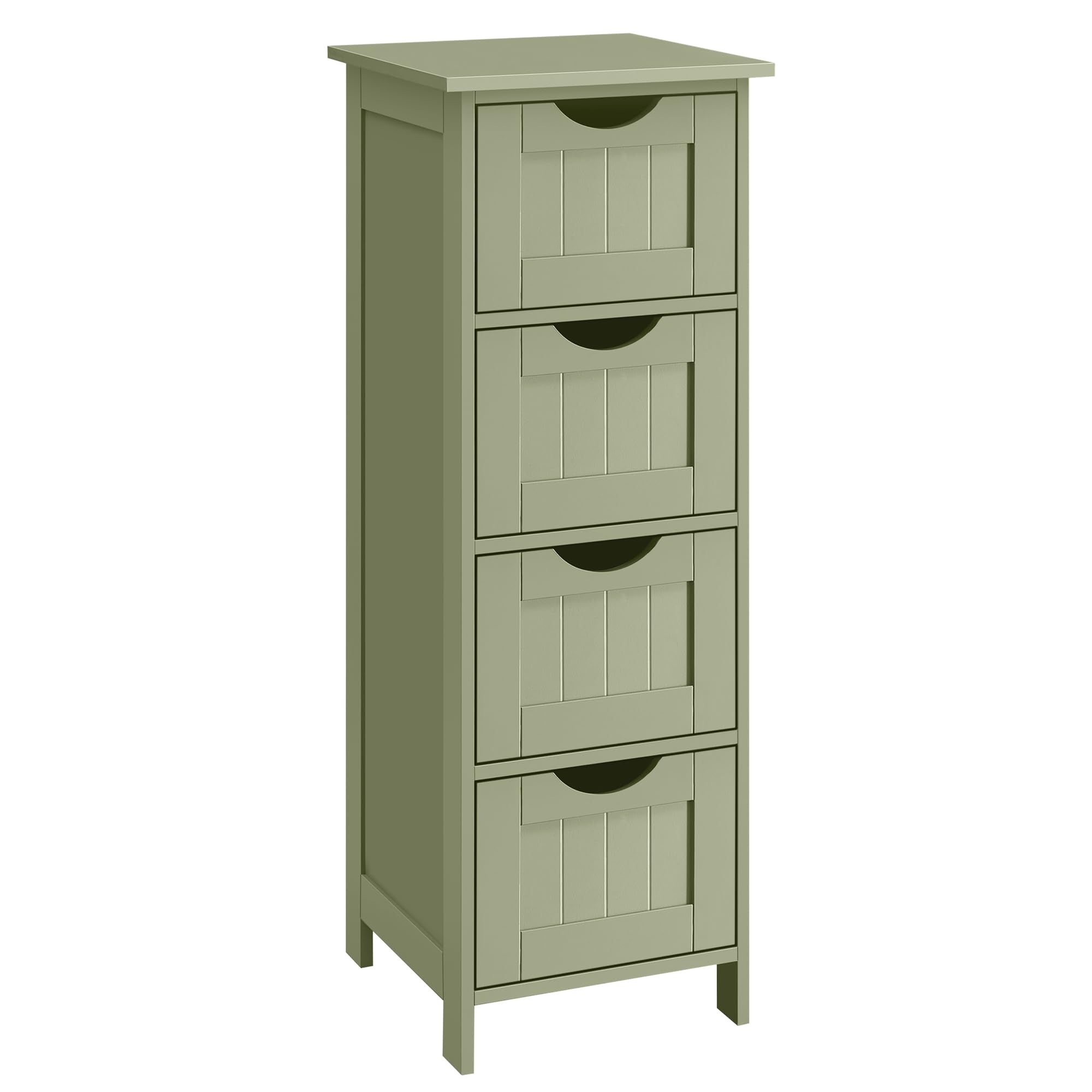 VASAGLE Bathroom Floor Storage Cabinet | 4-Drawer Slim Unit - Laurel Green
