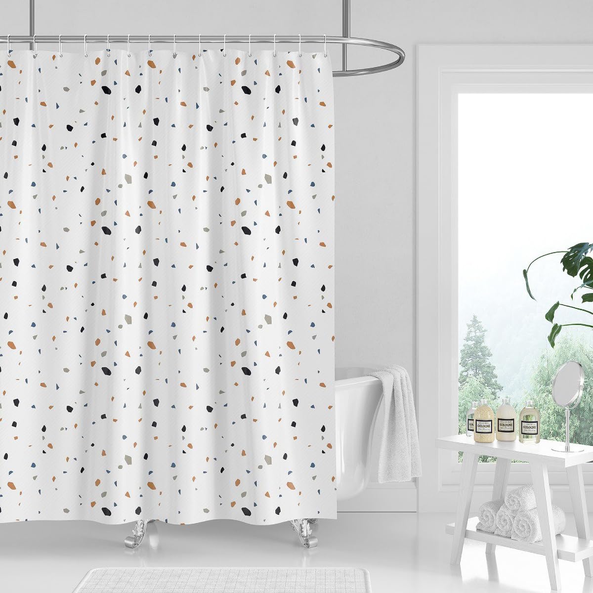 Tennove Terrazzo Shower Curtain | Waterproof Polyester with Weighted Hem