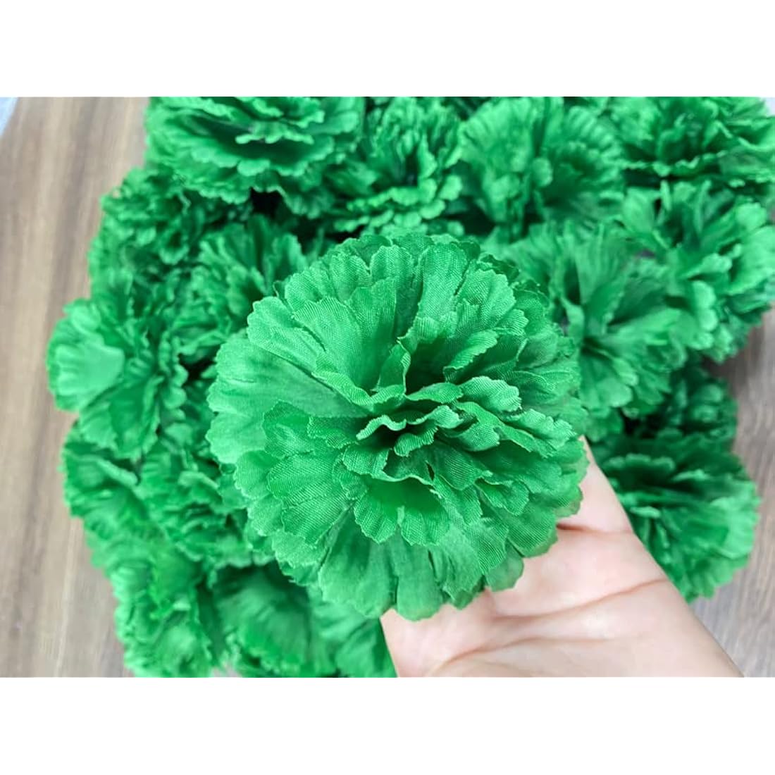 50pc Silk Carnation Flower Heads with Stems – Dark Green 3"