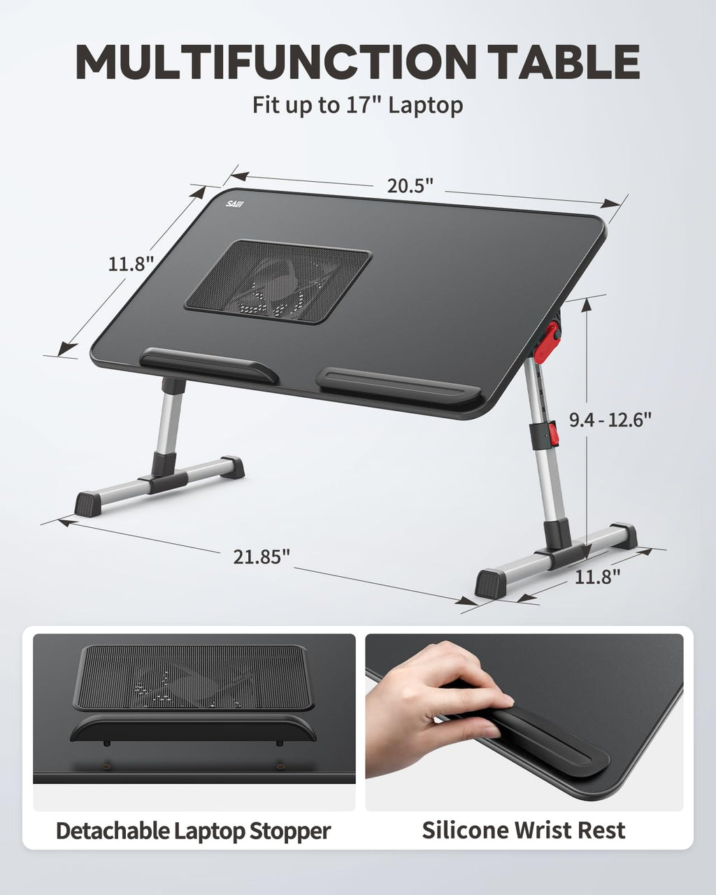 Cooling Table, Desk with USB Port, SAIJI Bed Table, lapdesk with fan, Adjustable Laptop Stand, folding table for Sofa, Bed, Floor, Breakfast - image 5