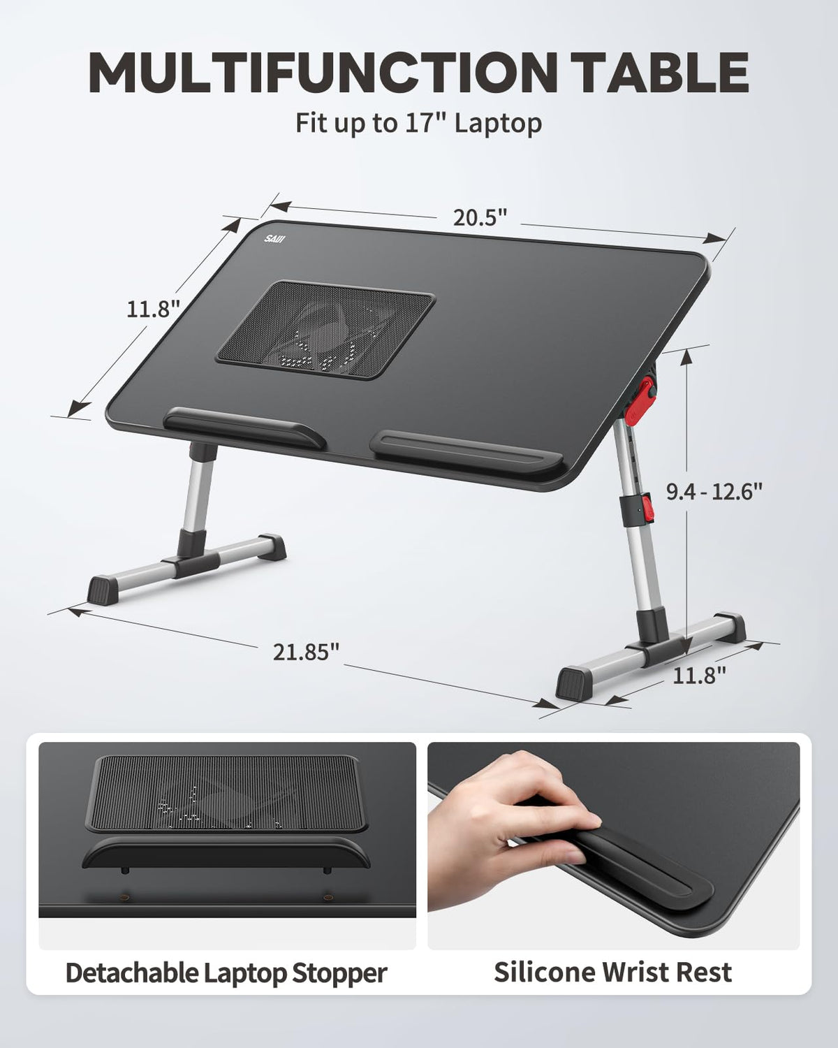 Cooling Table, Desk with USB Port, SAIJI Bed Table, lapdesk with fan, Adjustable Laptop Stand, folding table for Sofa, Bed, Floor, Breakfast - image 5