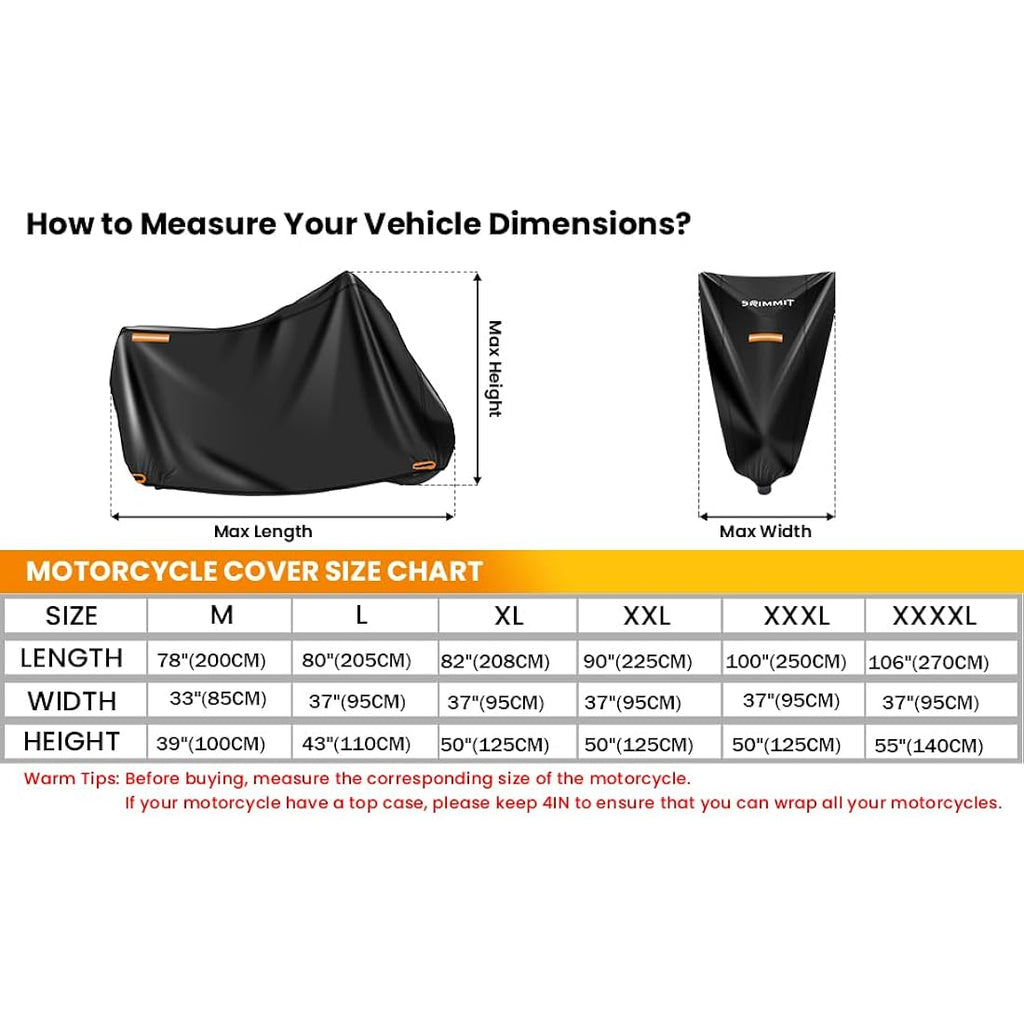SRIMMIT Heavy Duty Motorcycle Cover | 420D Waterproof Oxford – Large