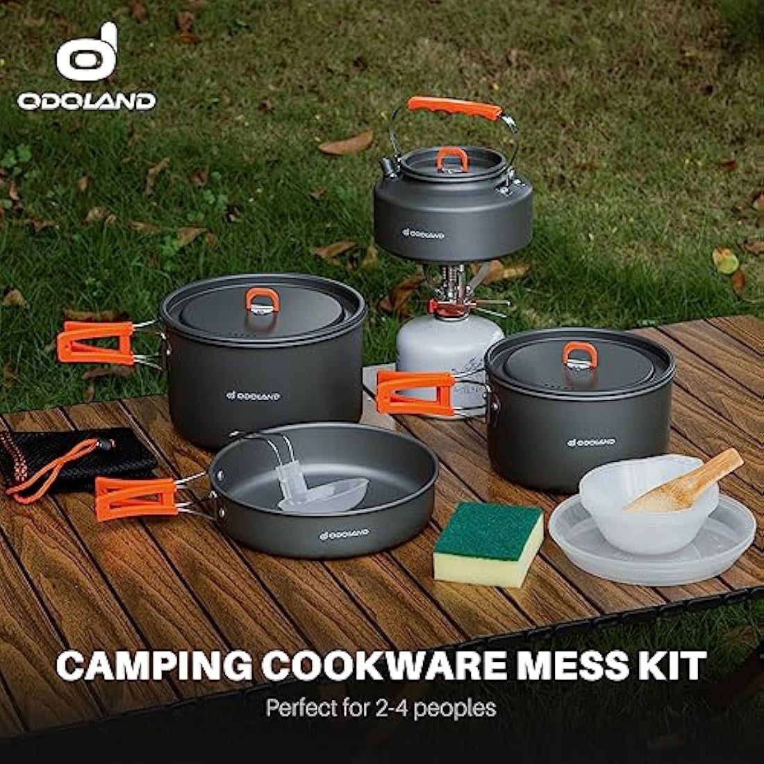 Odoland 16-Piece Non-Stick Camping Cookware Mess Kit for 4-6 People