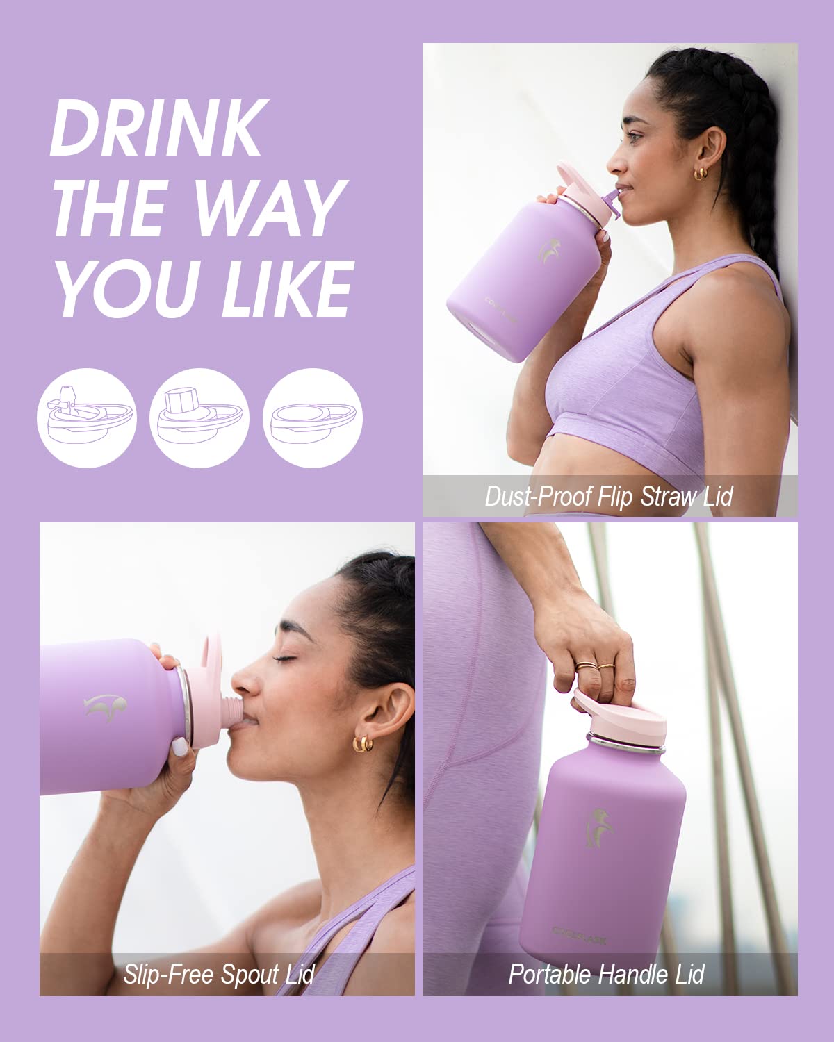 Coolflask 2L Insulated Water Bottle – Stainless Steel & Leather Sleeve