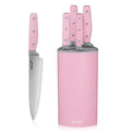 hecef 6-Piece Stainless Steel Kitchen Knife Set with Block, Pink