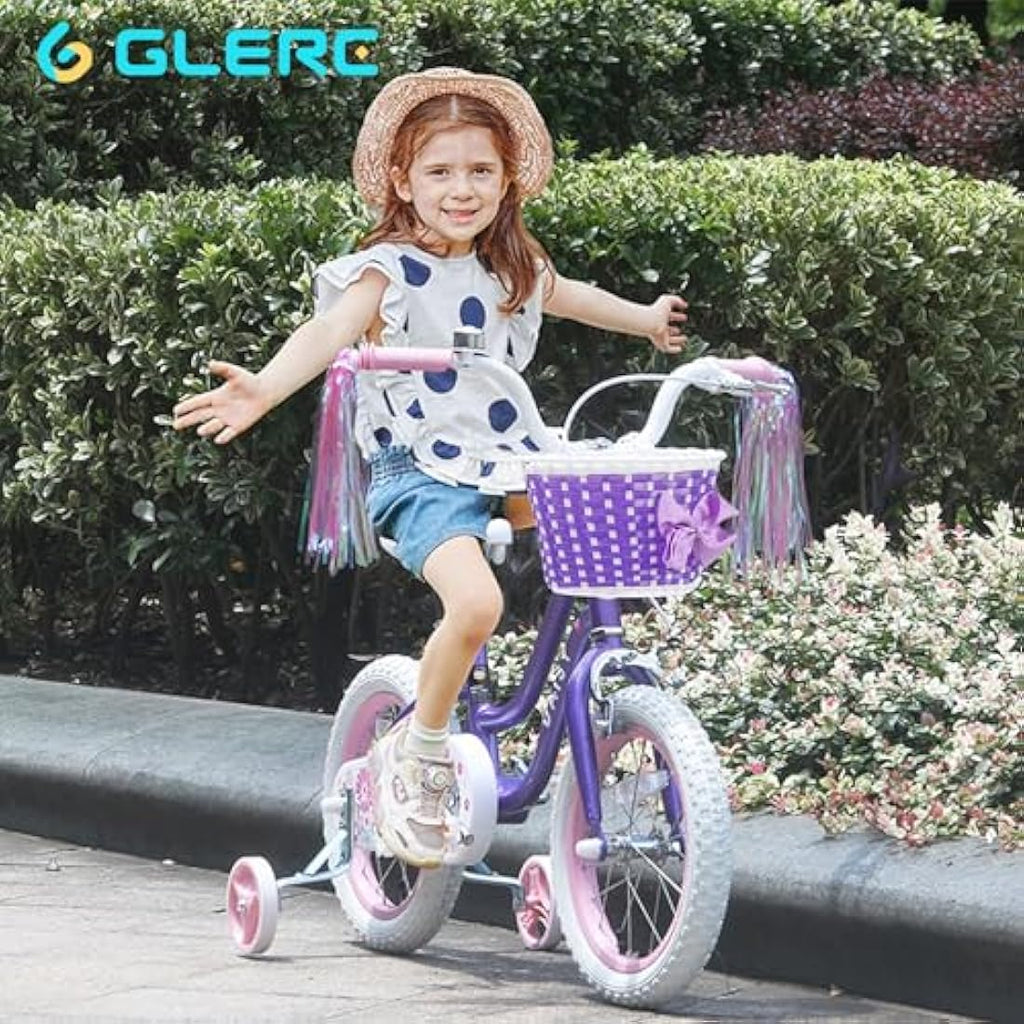 Glerc Daisy 14 Inch Girls Bike with Training Wheels and Basket