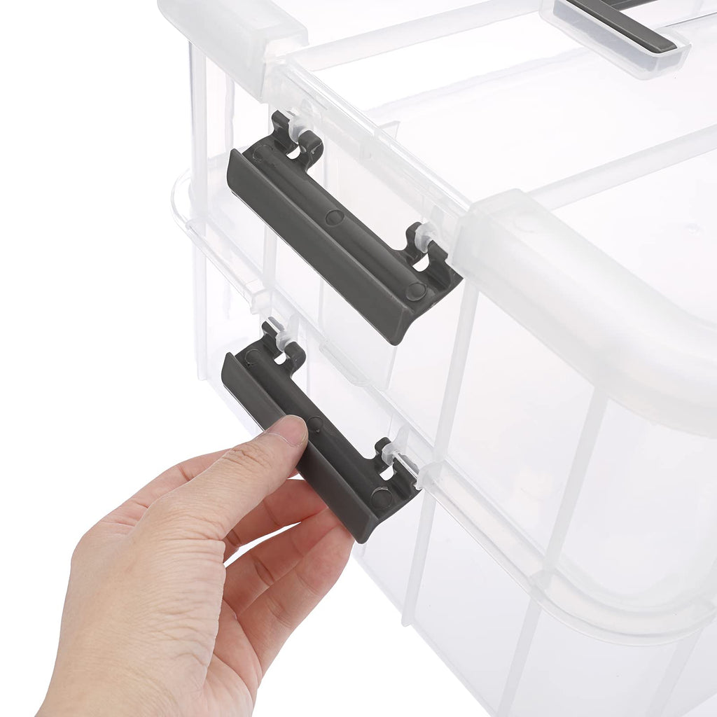 IGNPION 2-Tier Stackable Craft Storage Box Plastic Adjustable Storage Containers with Carry Handle Transparent Containers Organiser for Art & Craft - image 4