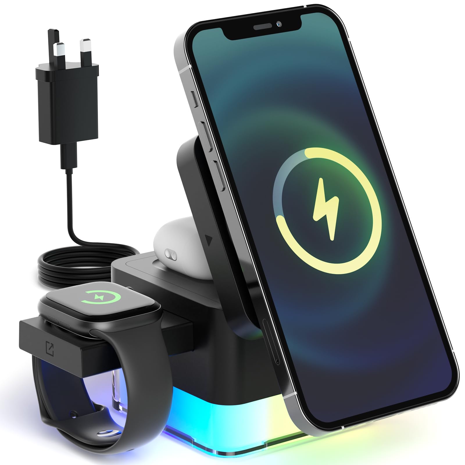 4-in-1 Wireless Charging Station with Night Light & Foldable Stand