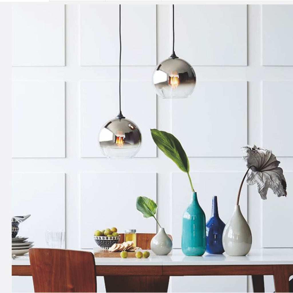 Jolof Store Modern Silver Glass Globe Pendant Light – 30cm Hanging Lamp