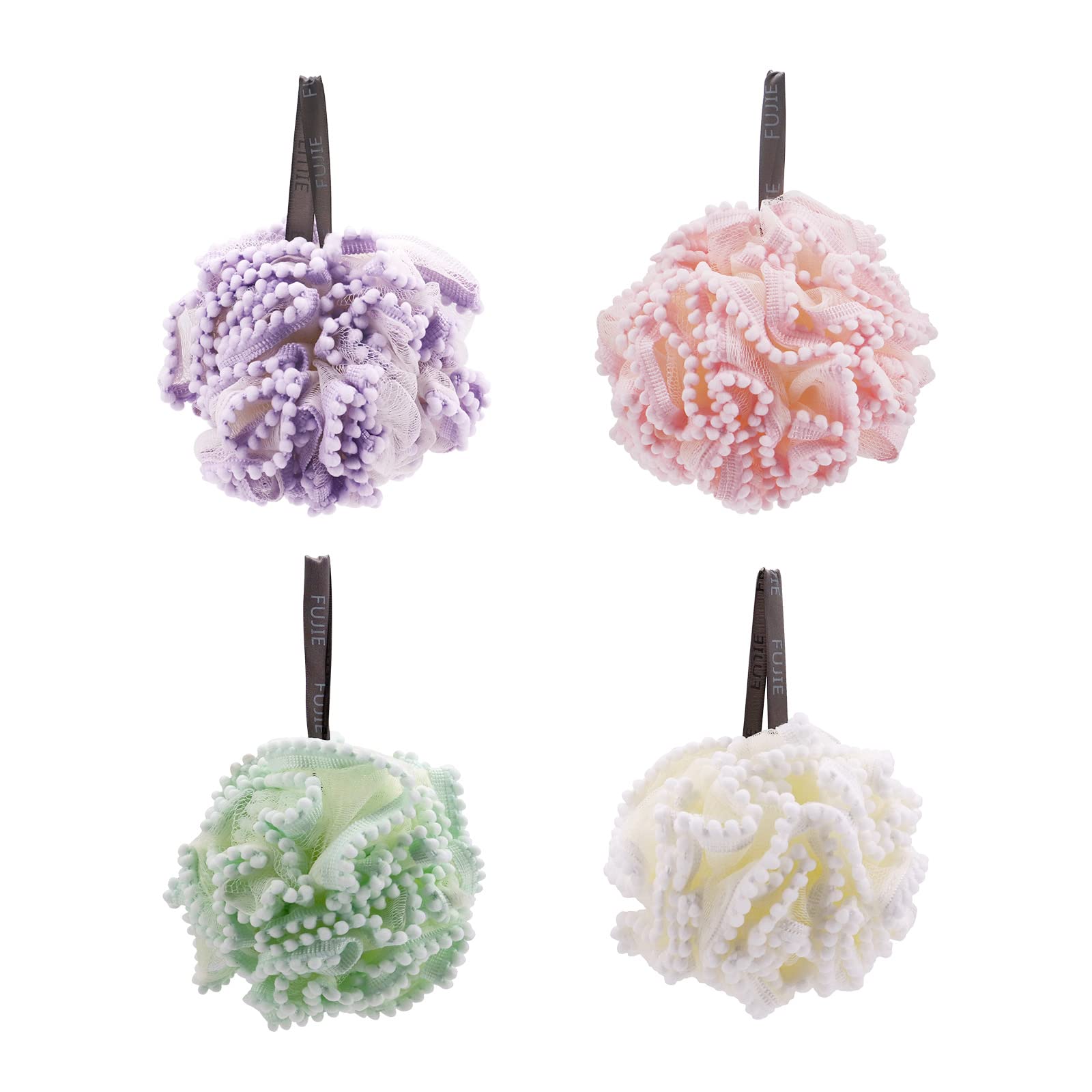 Hensych Set of 4 Exfoliating Mesh Shower Loofah Sponges – 60g Soft Pouf