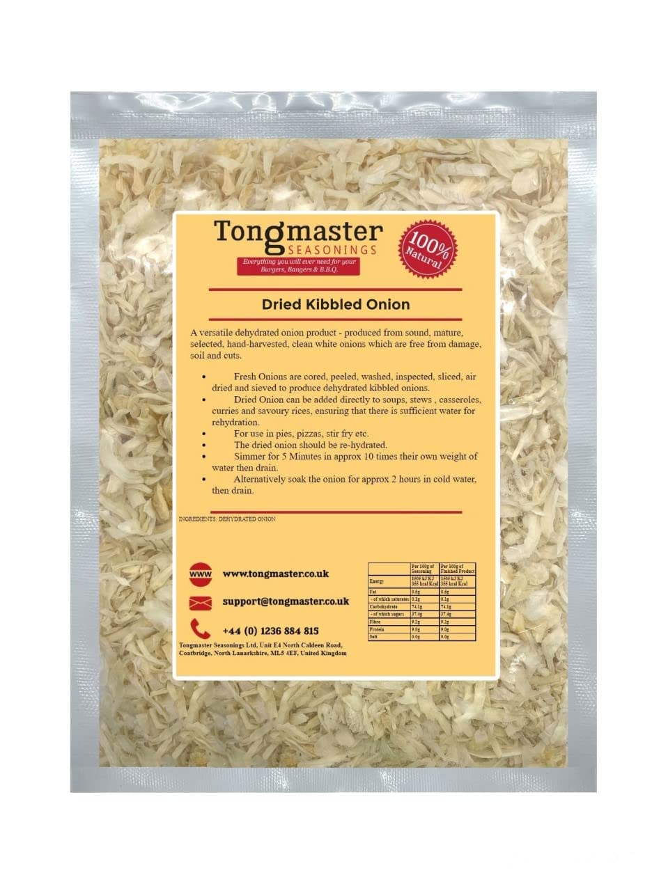 Tongmaster Dried Dehydrated Onion Kibbled Flakes – Bulk 1kg Pack