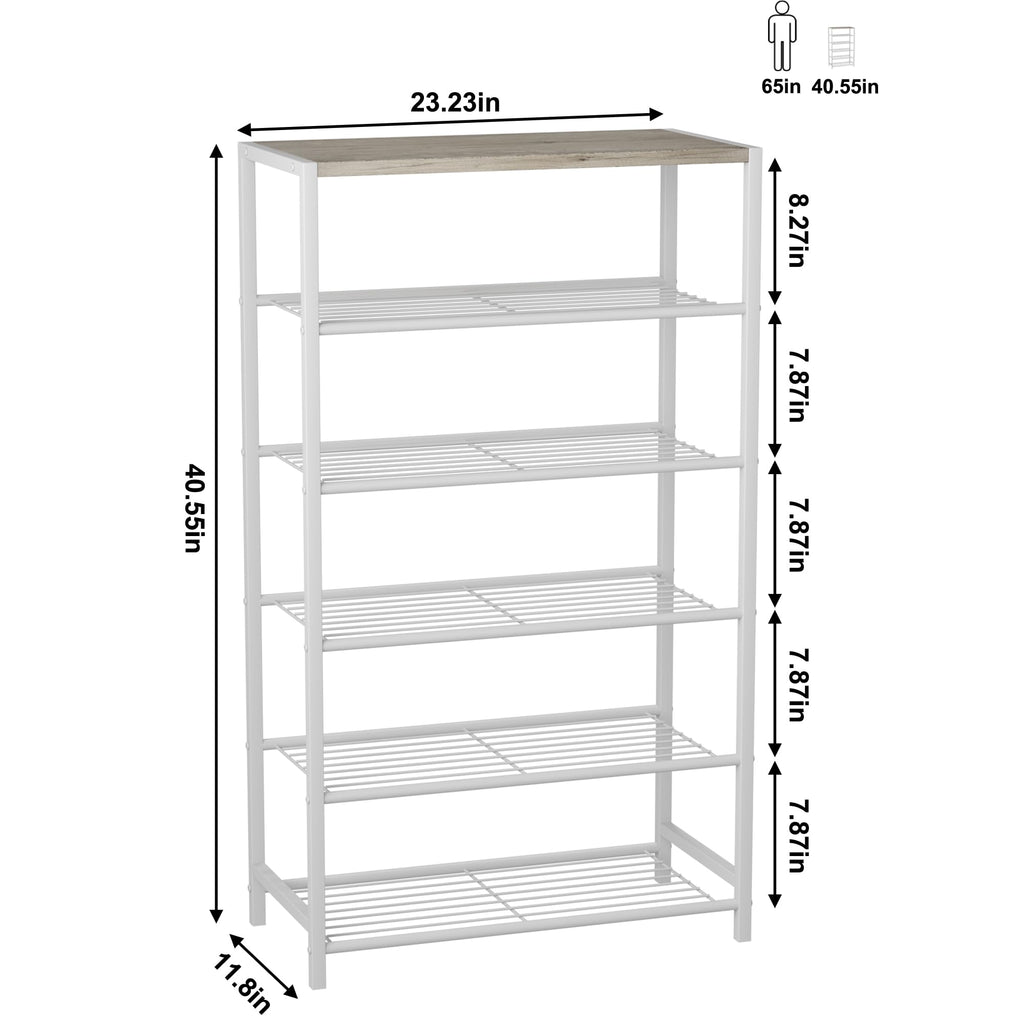 HOME BI 6-Tier Industrial Shoe Rack | Metal Storage Shelf with MDF Top