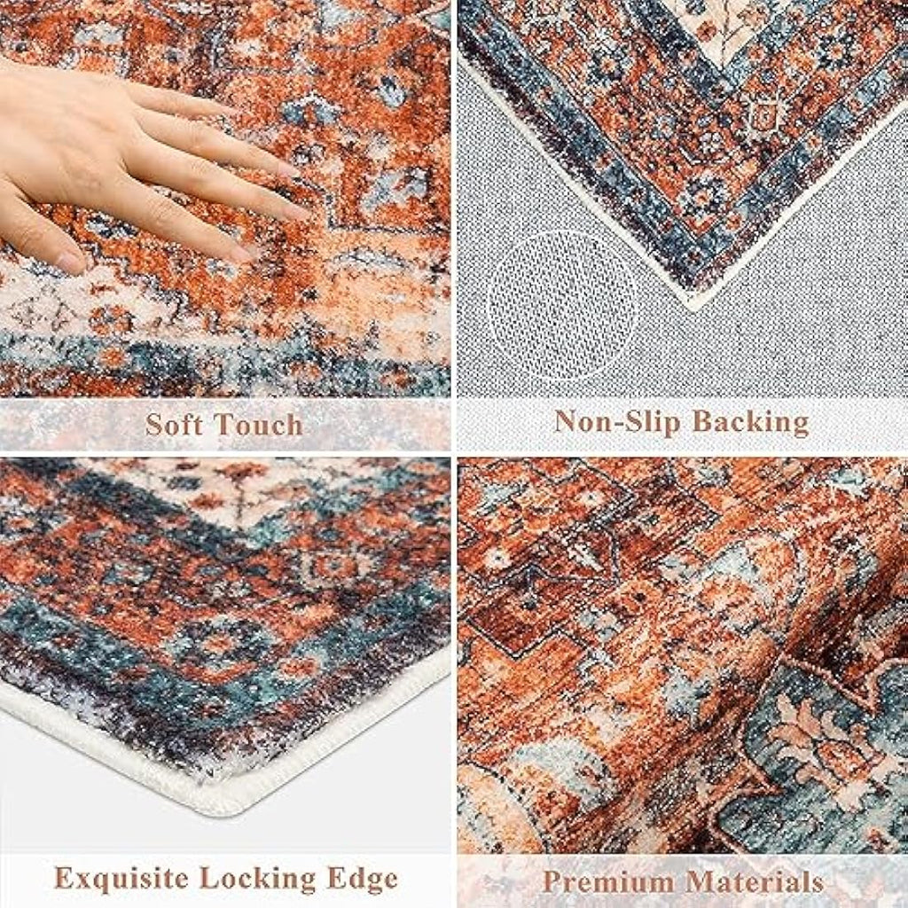 SHACOS Vintage Hallway Runner Rug – Non-Slip Washable Boho Red, 60x300cm