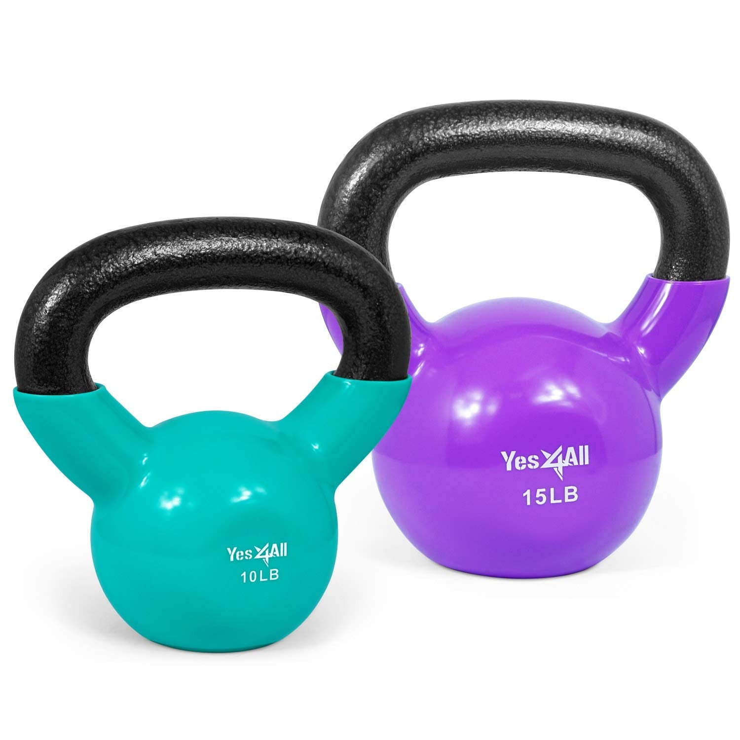 Yes4All Vinyl Coated Cast Iron Kettlebell Set | 4.5kg & 6.8kg Weights
