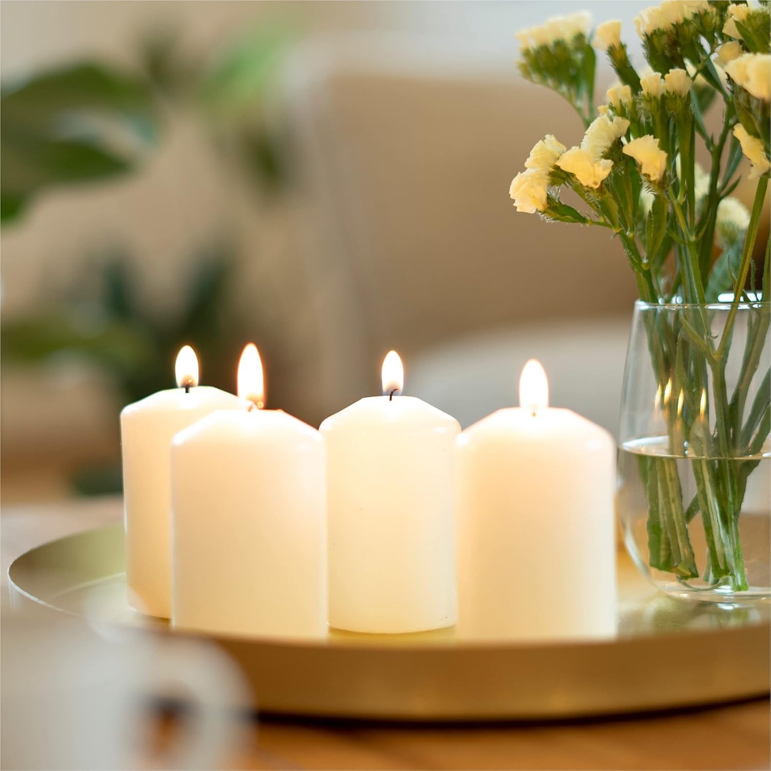 Hofer Ivory Pillar Candles – Set of 40 Unscented Dripless Candles – 4x7cm