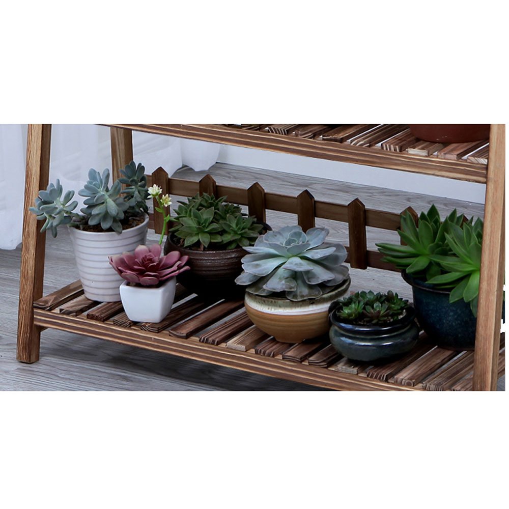GOLDBEARUK 3-Tier Wooden Plant Ladder – Flower Steps with Trellis
