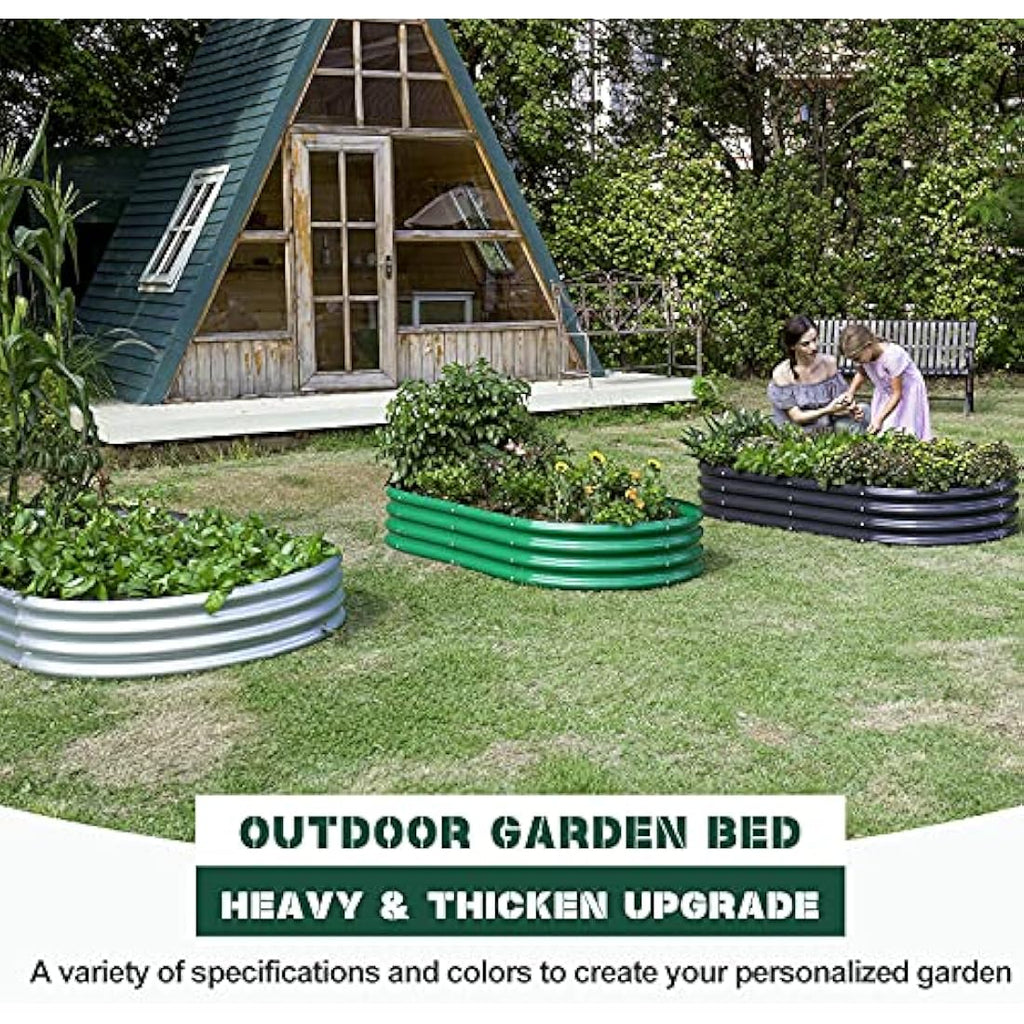 Land Guard Galvanized Metal Raised Garden Bed, 6x3x1ft Green Planter