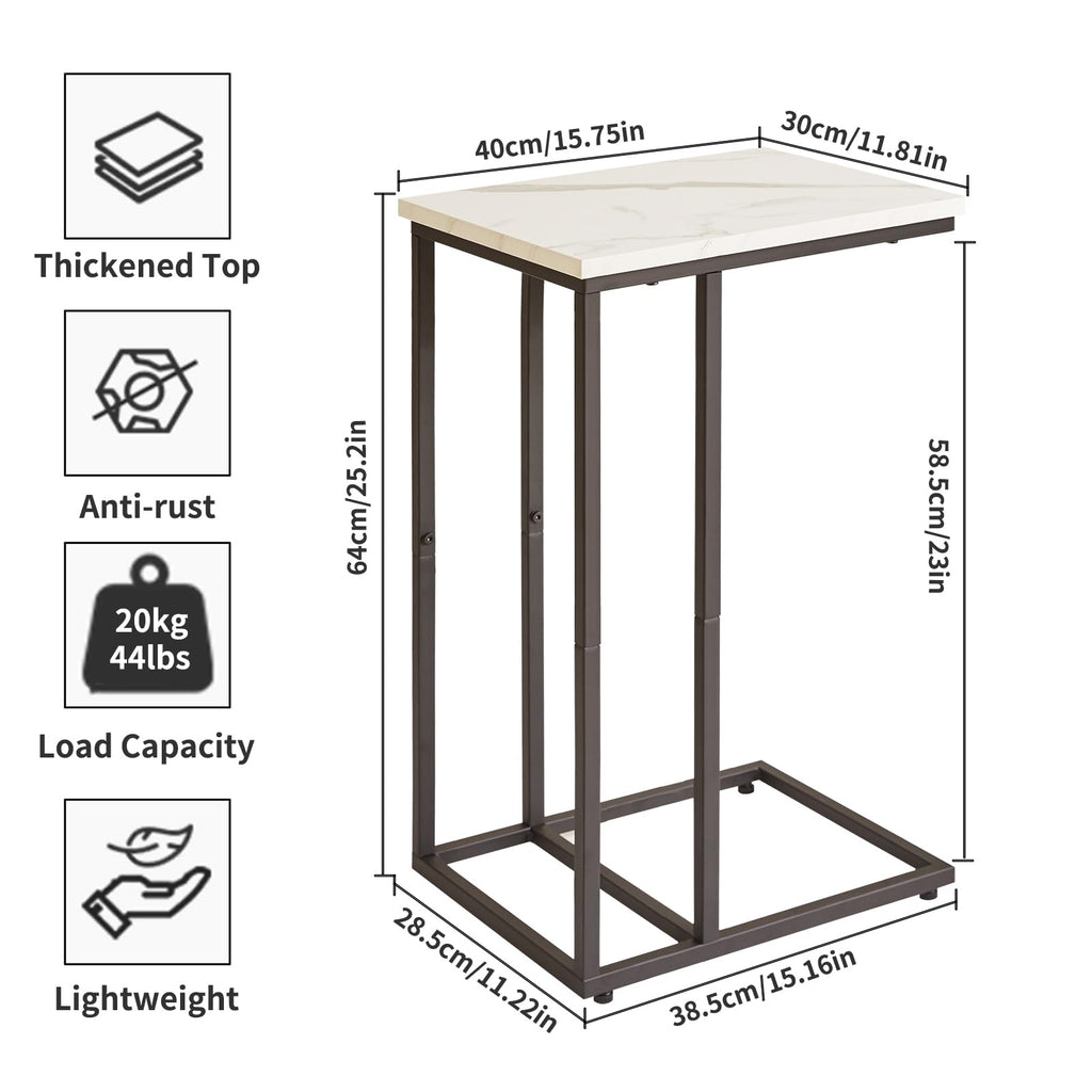 Aibiju Set of 2 C-Shaped End Tables | White Faux Marble & Metal Frame