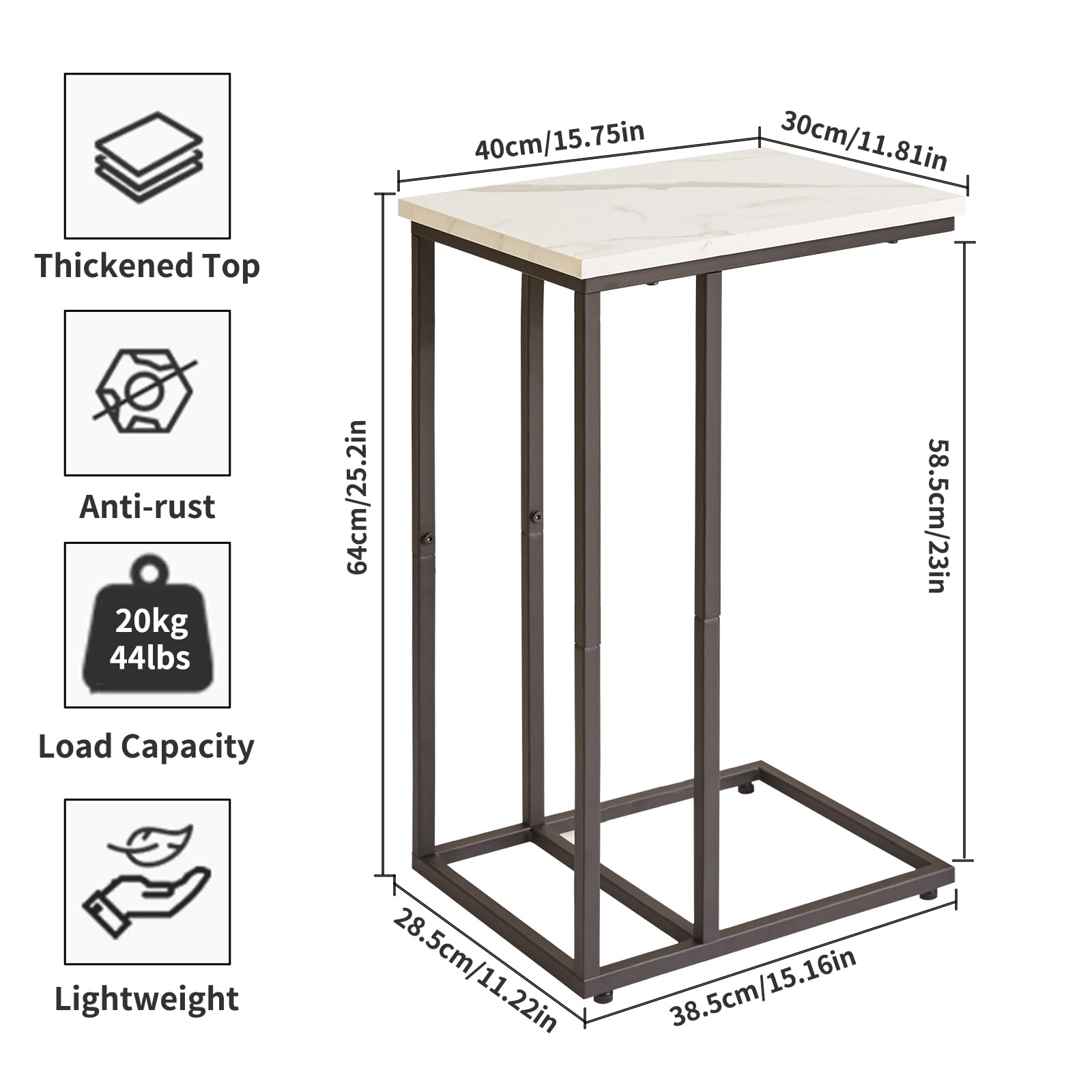 Aibiju Set of 2 C-Shaped End Tables | White Faux Marble & Metal Frame