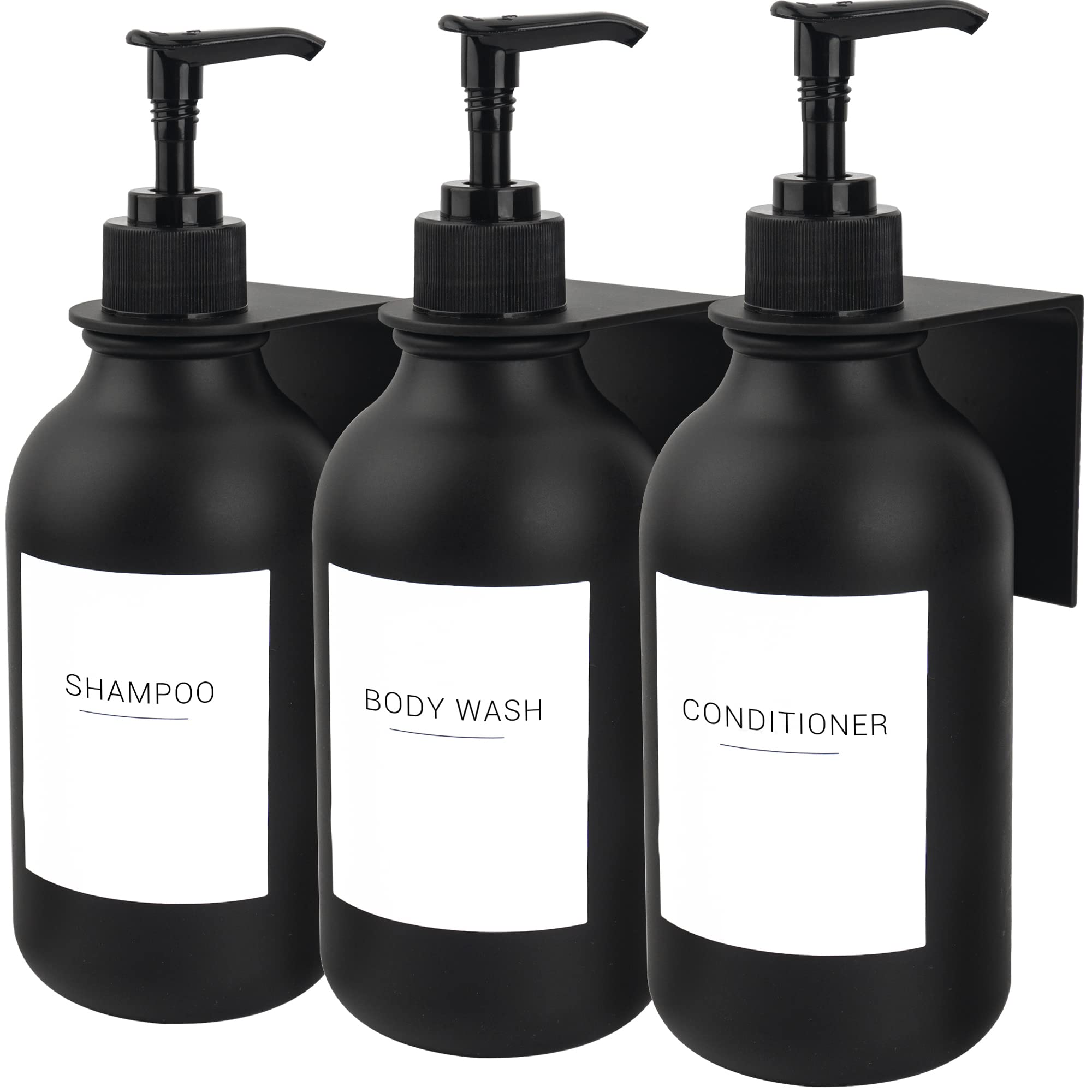 Ezebesta 3-Pack Black 500ml Soap Dispenser Set with Wall-Mount Racks