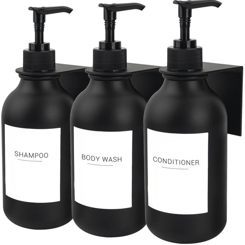 Ezebesta 3-Pack Black 500ml Soap Dispenser Set with Wall-Mount Racks
