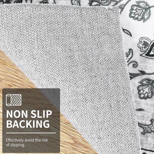 Enyhom Washable Hallway Runner Rug – 60x240cm Grey Non-Slip Boho Carpet
