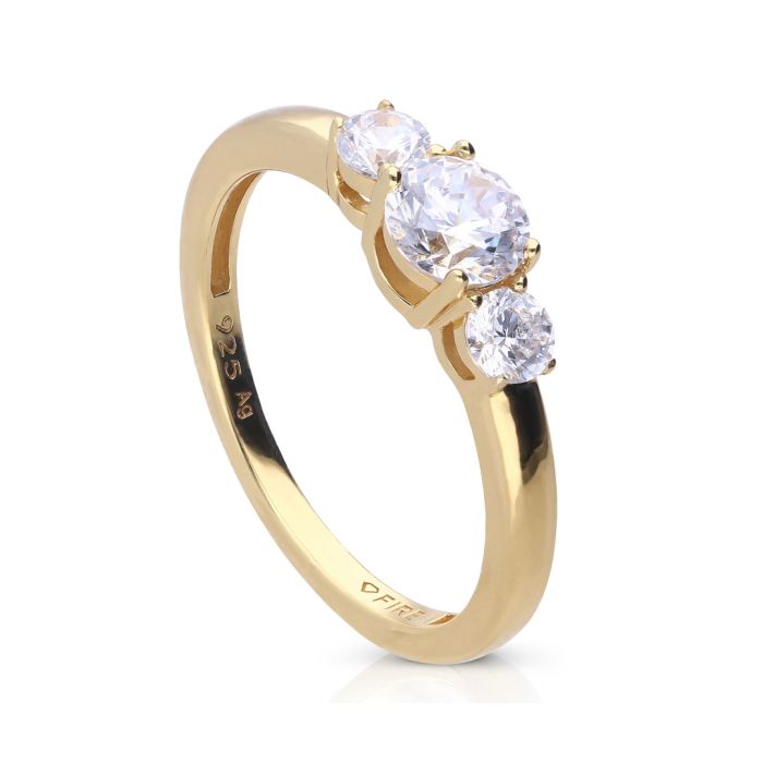Gecko Jewellery Zirconia Trilogy Ring | Silver & Yellow Gold Plated