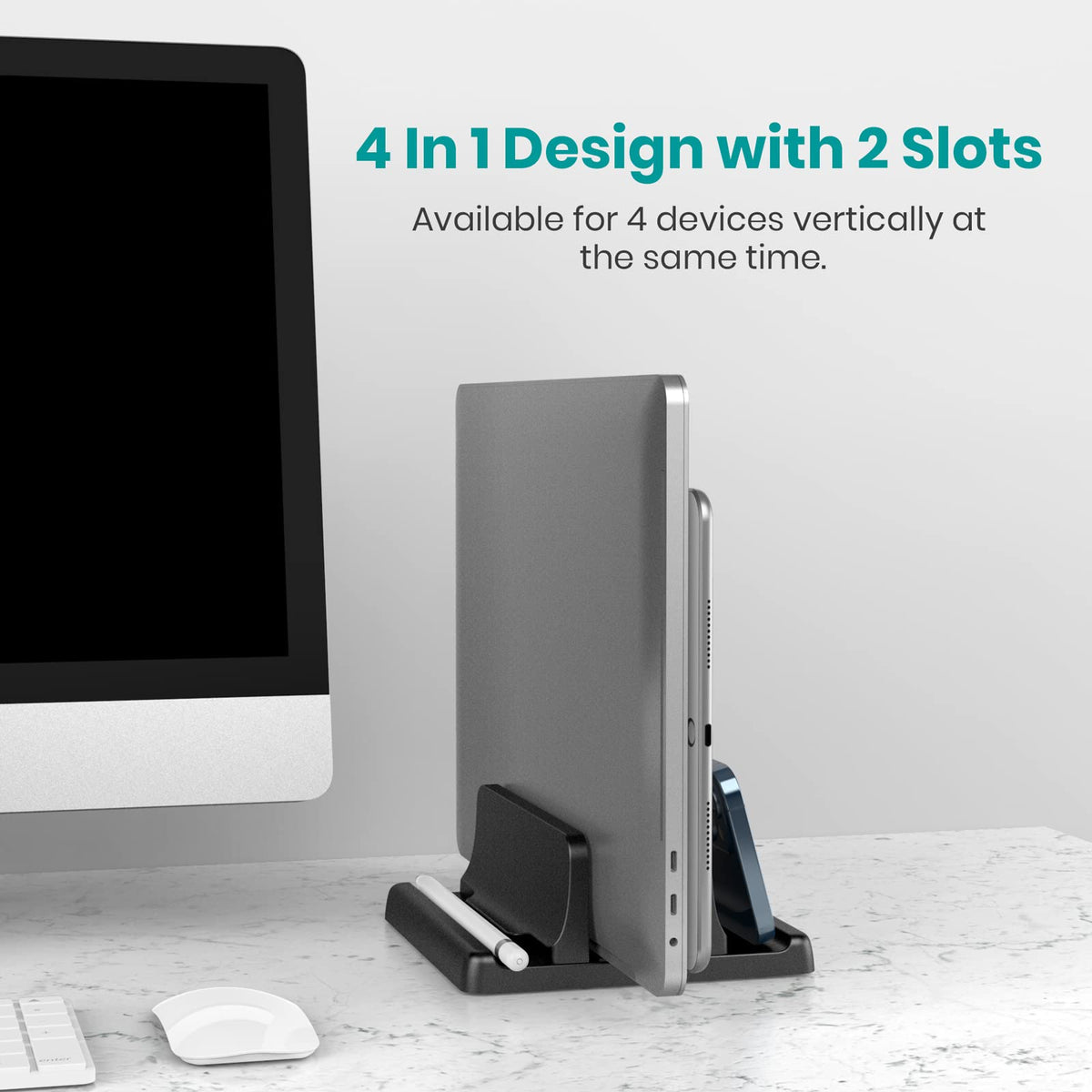 Vertical Laptop Stand for Desk, Klearlook Laptop Holder with Adjustable Slots, 4 in 1 Space-Saving Stand, Portable Notebook Stand for All MacBook, HP - image 2