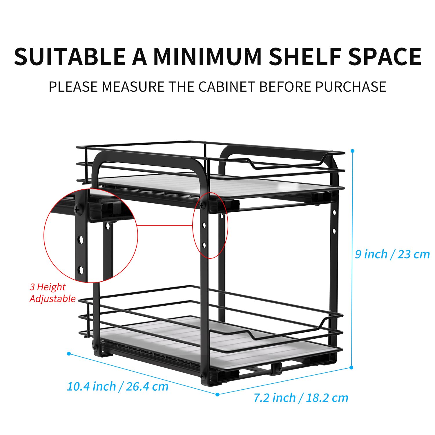 AIRUJIA 2-Tier Pull Out Cabinet Spice Rack | Height Adjustable Metal Shelf