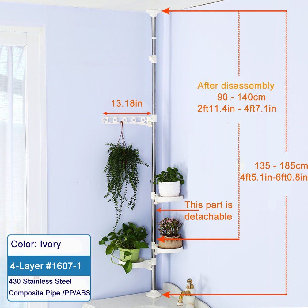 BAOYOUNI Tension Rod Plant Stand – Adjustable Window Sill Flower Rack