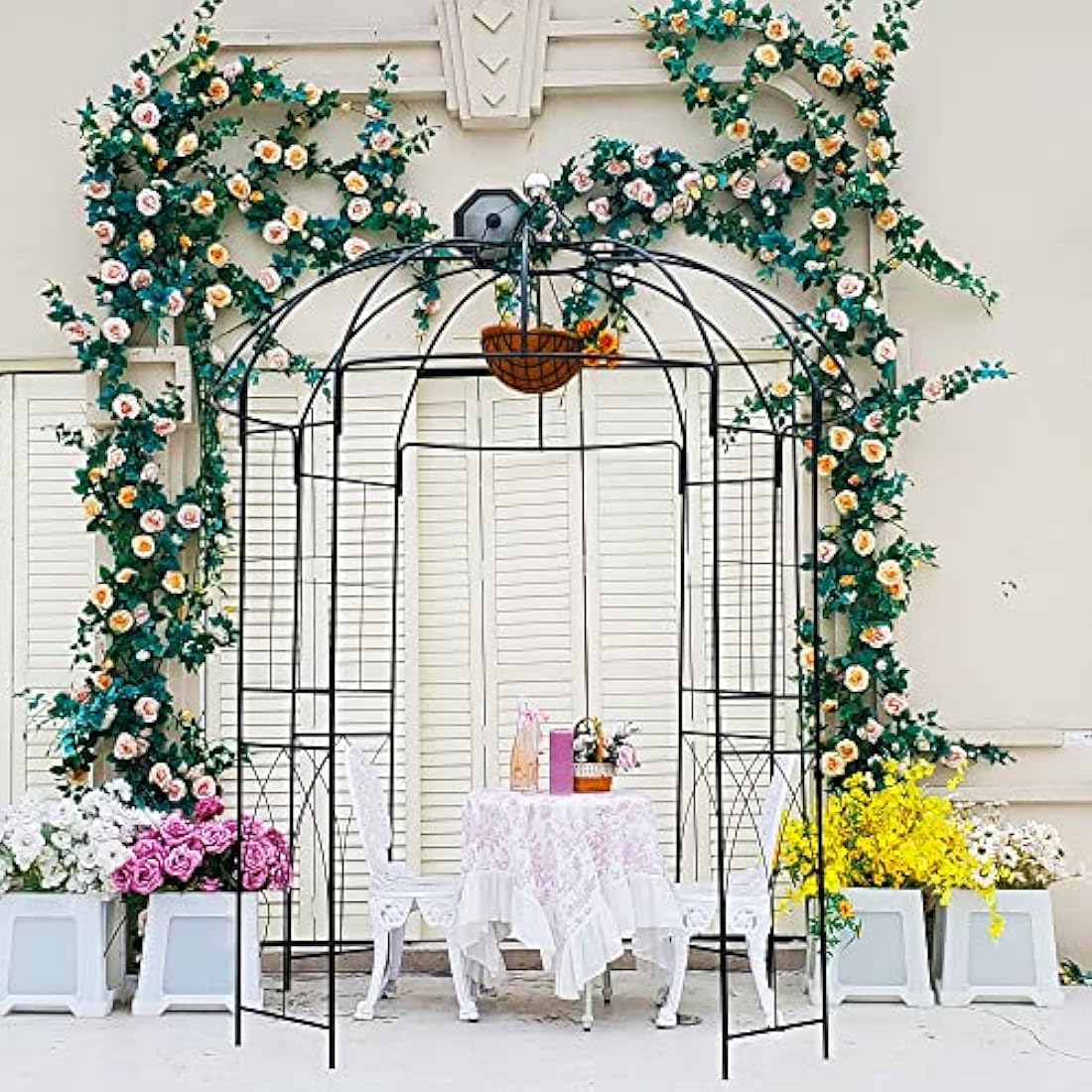 SCENDOR Birdcage Metal Garden Gazebo – 4-Sided Rose Pavilion Arch Trellis