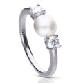 Shell Pearl and Zirconia Trilogy Ring by Gecko Jewellery Retail