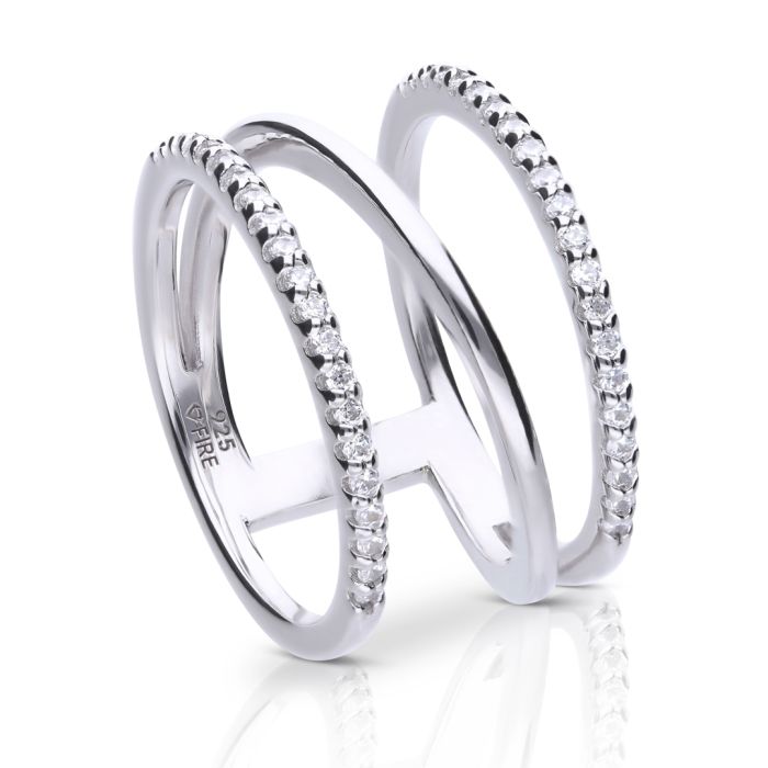 Diamonfire Triple Ring by Gecko Jewellery – Glamorous Silver Band
