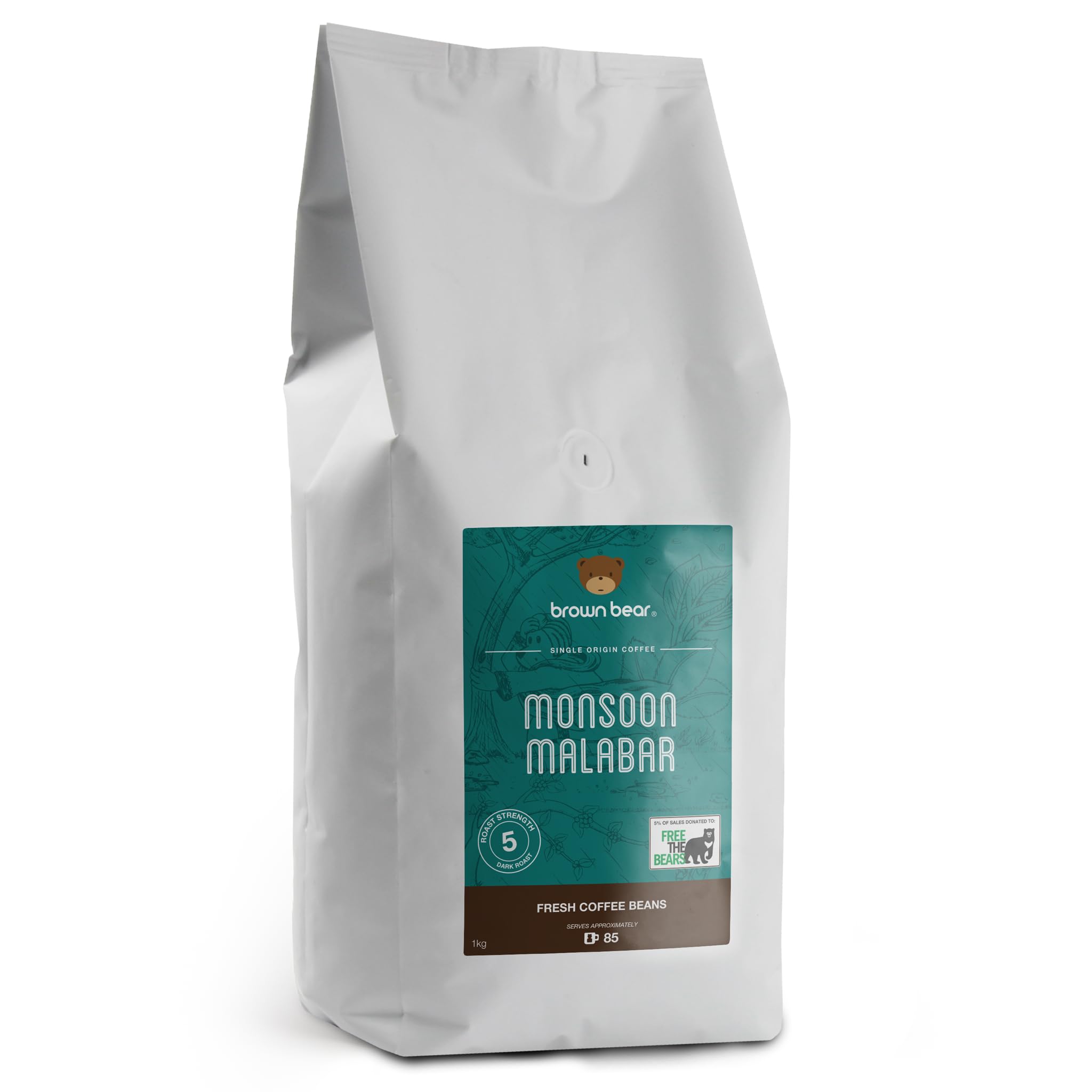 Brown Bear Indian Monsoon Malabar Aged Coffee Beans - Dark Roast - 1kg