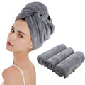 KinHwa Microfiber Hair Towel Wrap | Super Absorbent Turban - 3 Pack Grey