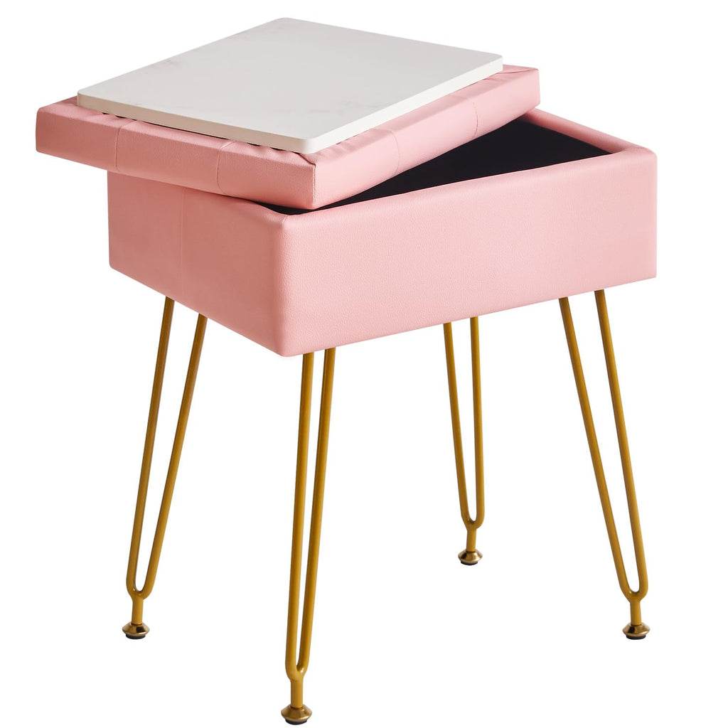 IBUYKE Storage Vanity Stool | PU Leather Ottoman with Flip Tabletop