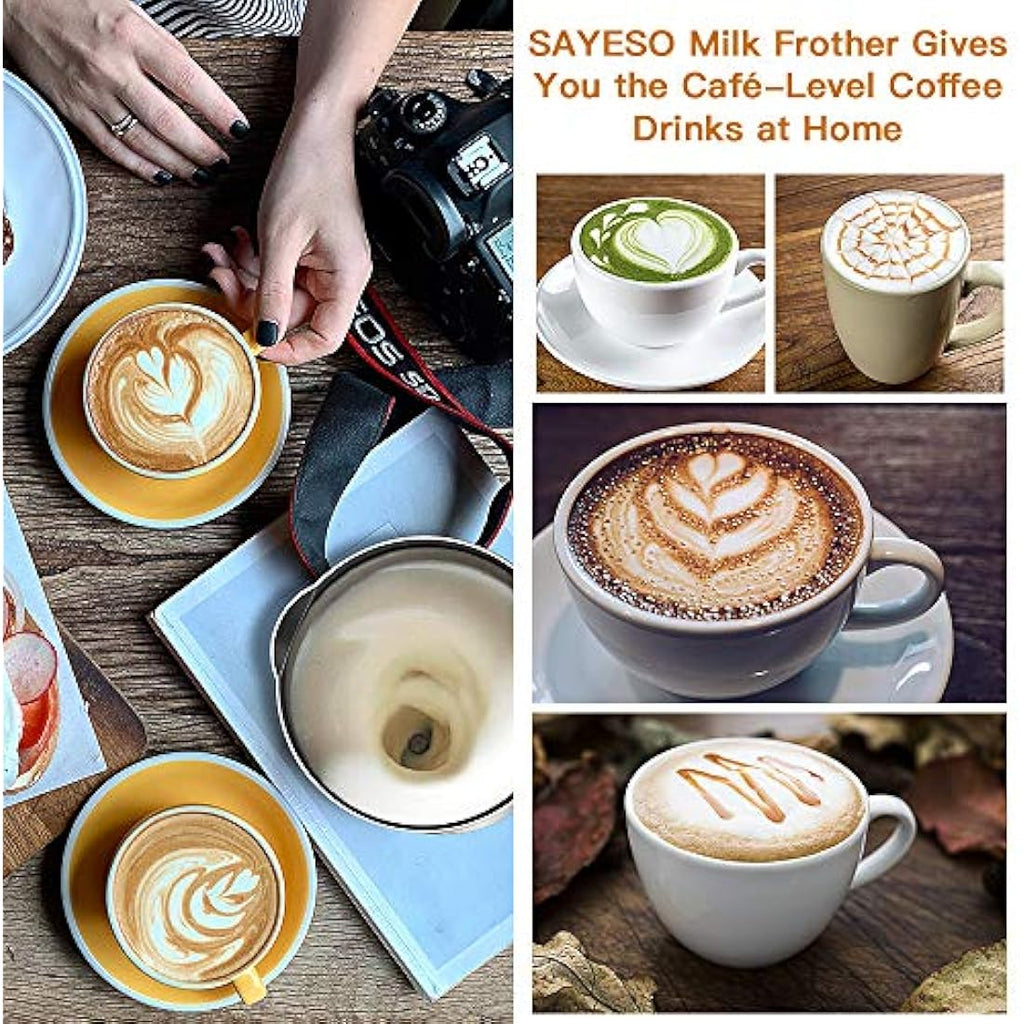 SAYESO Electric Milk Frother and Warmer – Stainless Steel Coffee Foam Maker