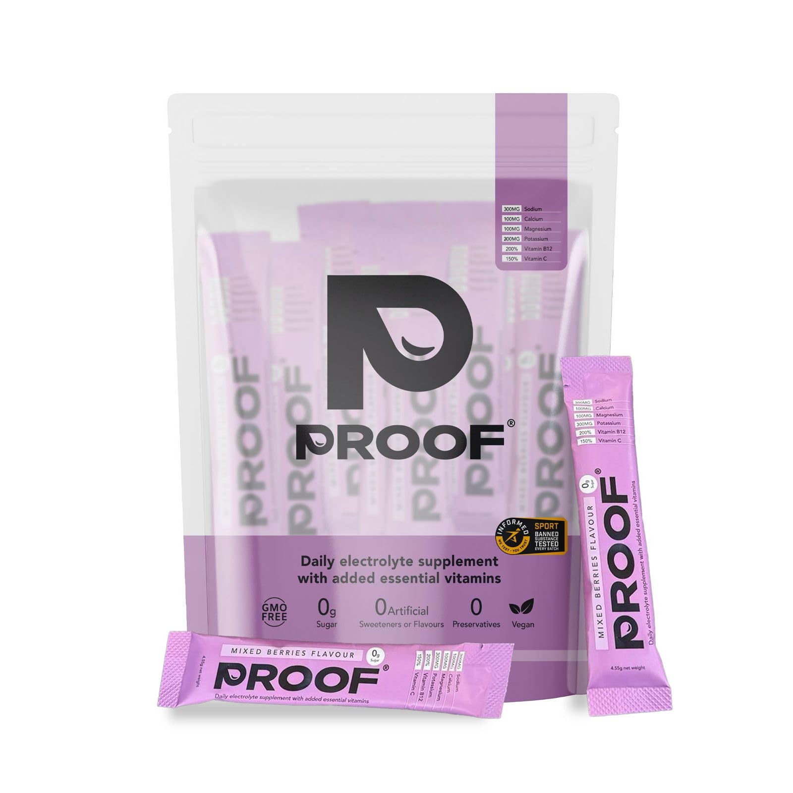 Proof Mixed Berry Electrolyte Hydration Sachets - Zero Sugar, 20 Servings