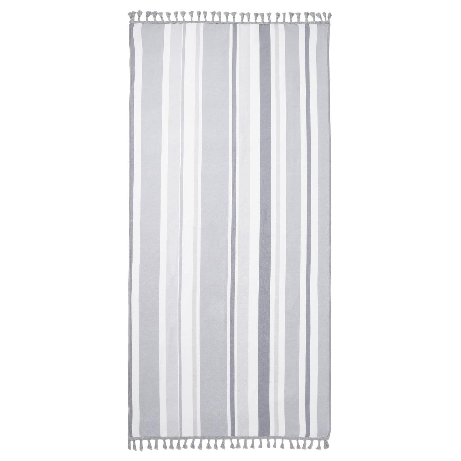 Dreamscene Striped Tassel Beach Towel | Quick Dry Microfibre – Charcoal Grey