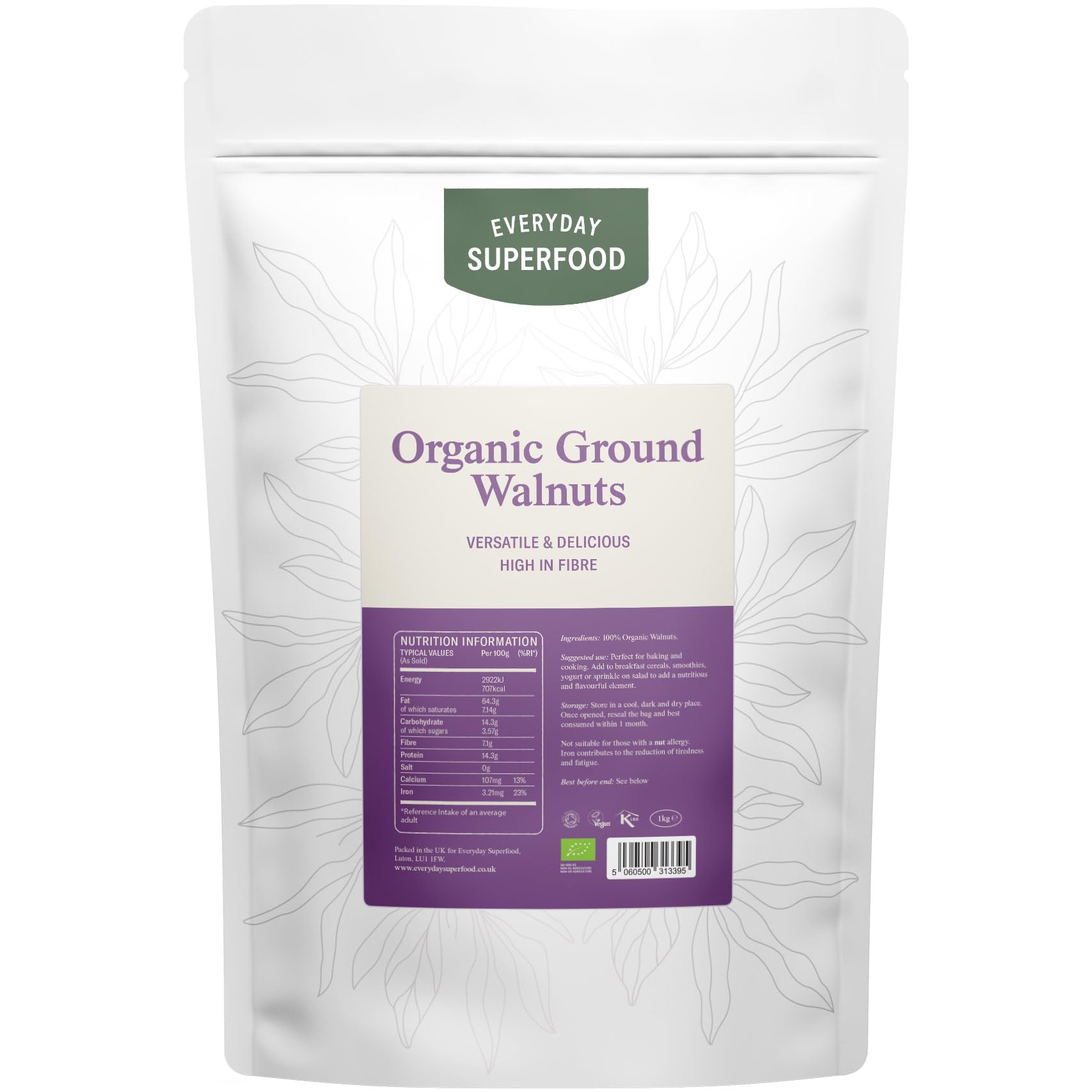 Everyday Superfood Organic Ground Walnuts – 900g Raw Grated Walnut Flour