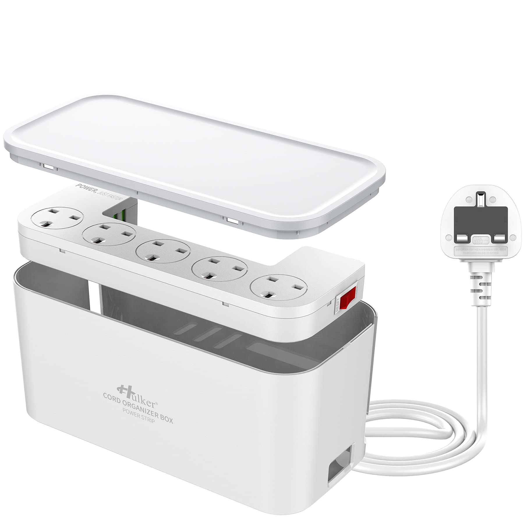 Hulker 5-Way Extension Lead with 3 USB Ports – 2M Power Strip White