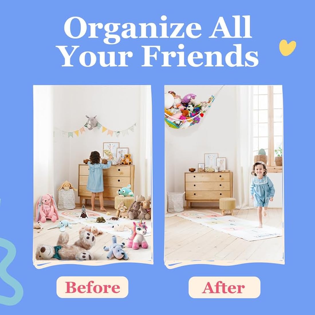 Lilly's Love Stuffed Animal Toy Storage Hammock – 2-Pack Net, Yellow