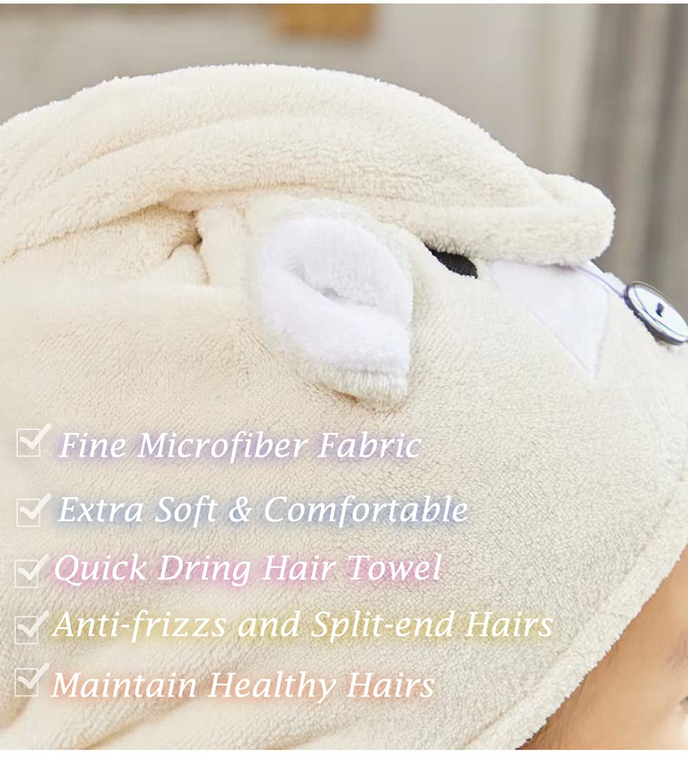 Cysocool Anti-Frizz Kids Hair Towel Absorbent Quick Drying Girls Hair Turban Towel with Button Wet Hairs Dryer Cap Ultra Soft Drying Towel Wrap Twist - image 4