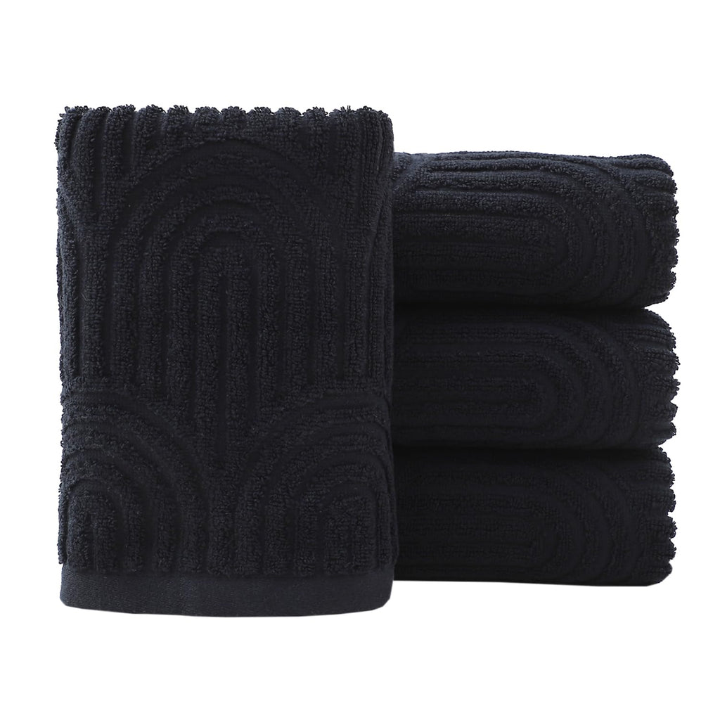 Pidada Hand Towels Set of 4 Striped Pattern 100% Cotton Absorbent Soft Decorative Towel for Bathroom Black