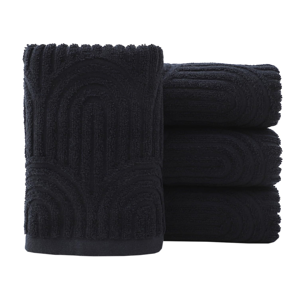 Pidada Hand Towels Set of 4 Striped Pattern 100% Cotton Absorbent Soft Decorative Towel for Bathroom Black